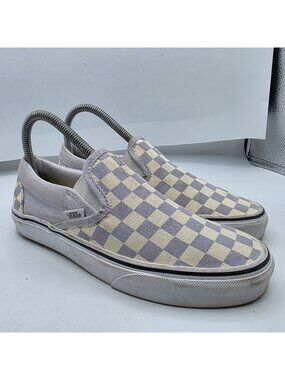 Vans Checkerboard Slip-On Shoes Womens Size 7 Purple Beige Casual Skate Sneakers